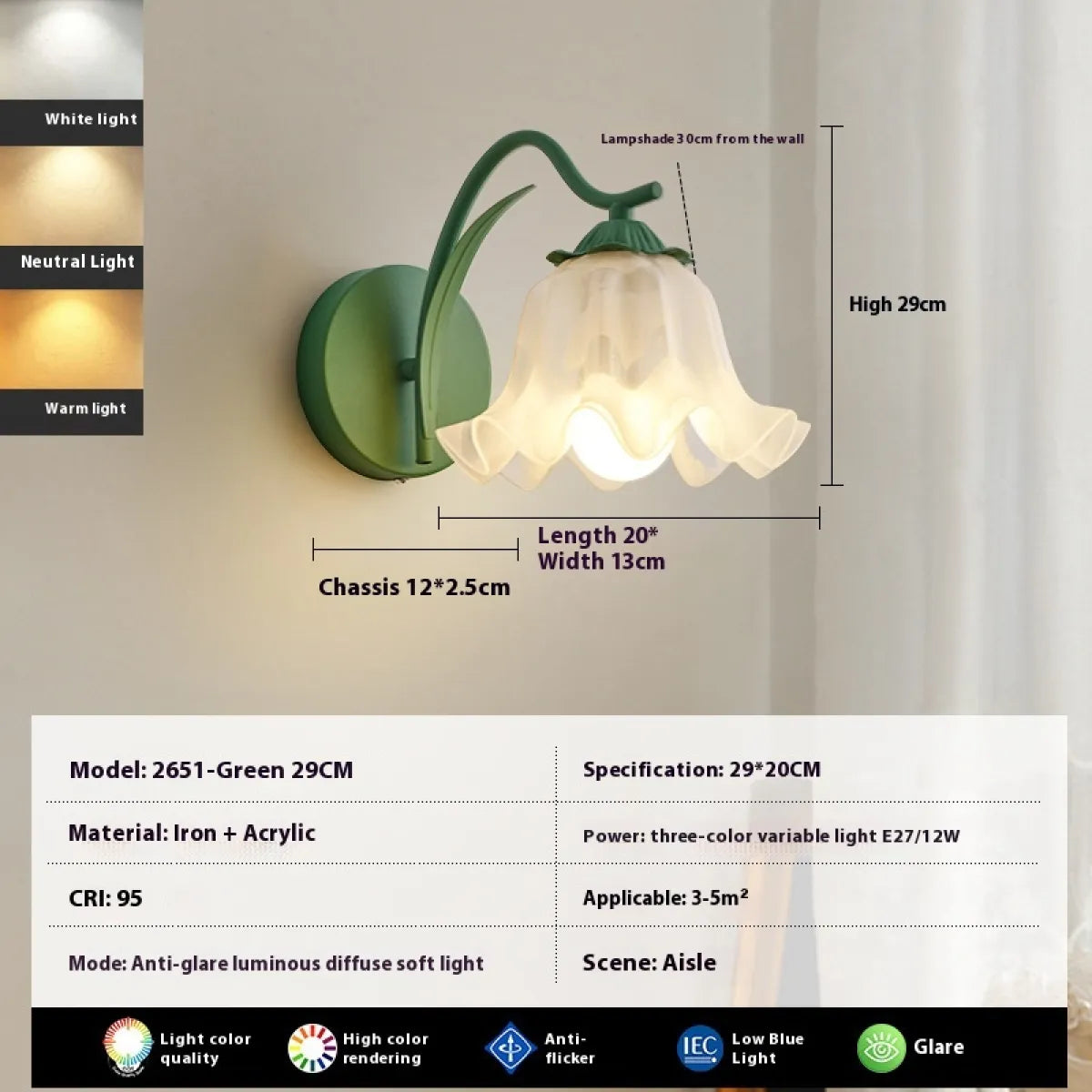Retro Girl Head Flower Wall Lamp